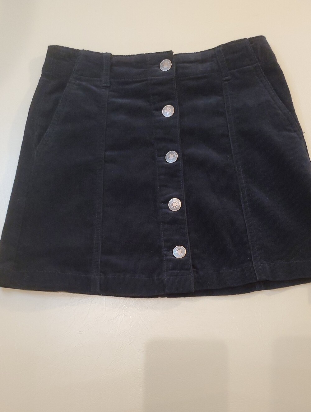 Y2K Forever 21 Womens Black Corduroy Button Front Mini Skirt Size S High Waisted